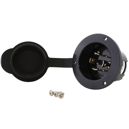 Ac Works Flanged Locking Inlet, 20 A, 250V AC, Three Phase, Screw Terminals, Black ASINL1520P-FC